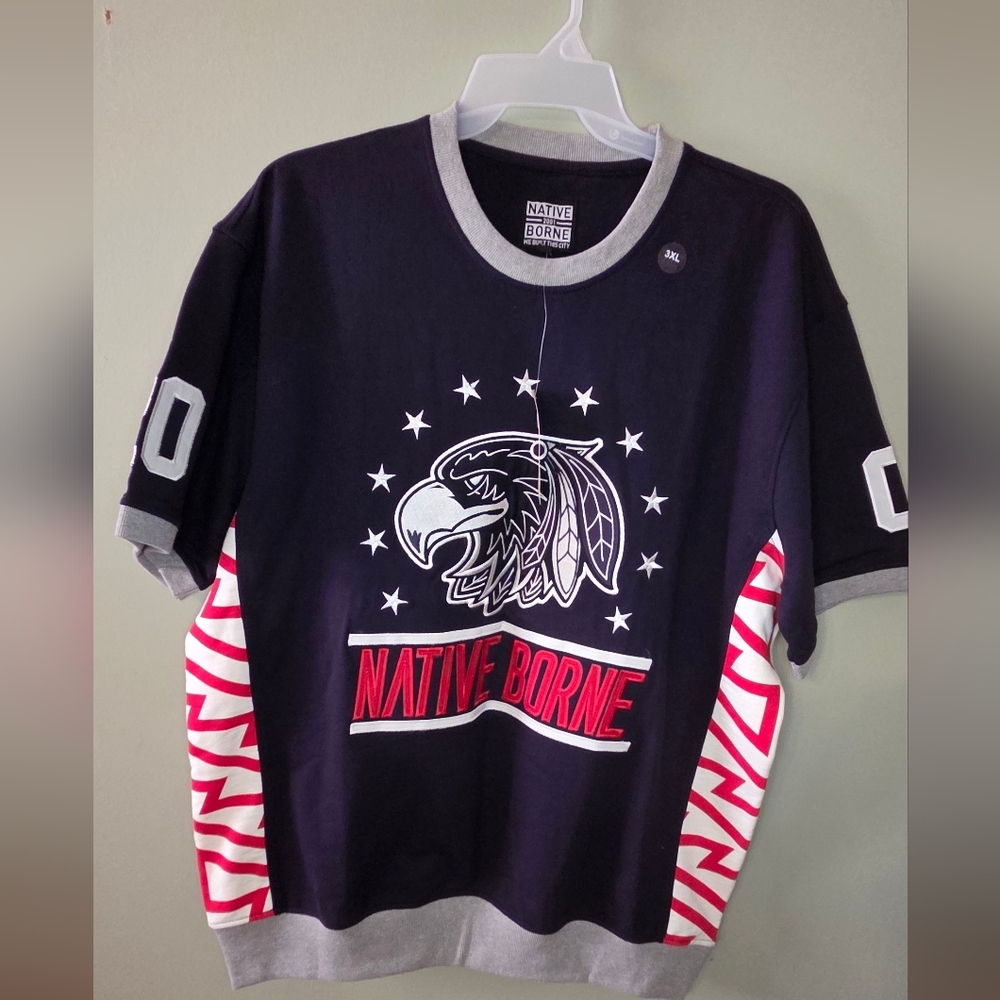 Native Borne Graphic Short Sleeve Sweatshirt 3XL – Navy Red “Native Borne” Eagle